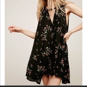 FREE PEOPLE Tree Swing black cutout tank tunic dress floral flowing Sz Small